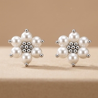 925 Sterling Silber Trendige Rhodium-Blumen-Perlen-Cluster-Ohrstecker Elegant für Damen Geschenk Braut Geburtstag Hochzeit Jubiläum