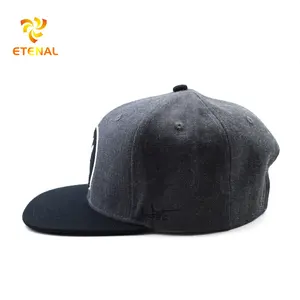 3d Embroidery Hat Grey Panel Black Brim Cap Custom 3d Embroidery Wool Snapback Caps Hats For Men