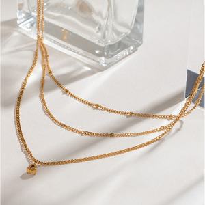 Collier multicouche en forme de goutte d'eau avec diamants blancs, plaqué or 18 carats, en acier inoxydable, fabriqué par un fabricant de colliers - Product Image 3