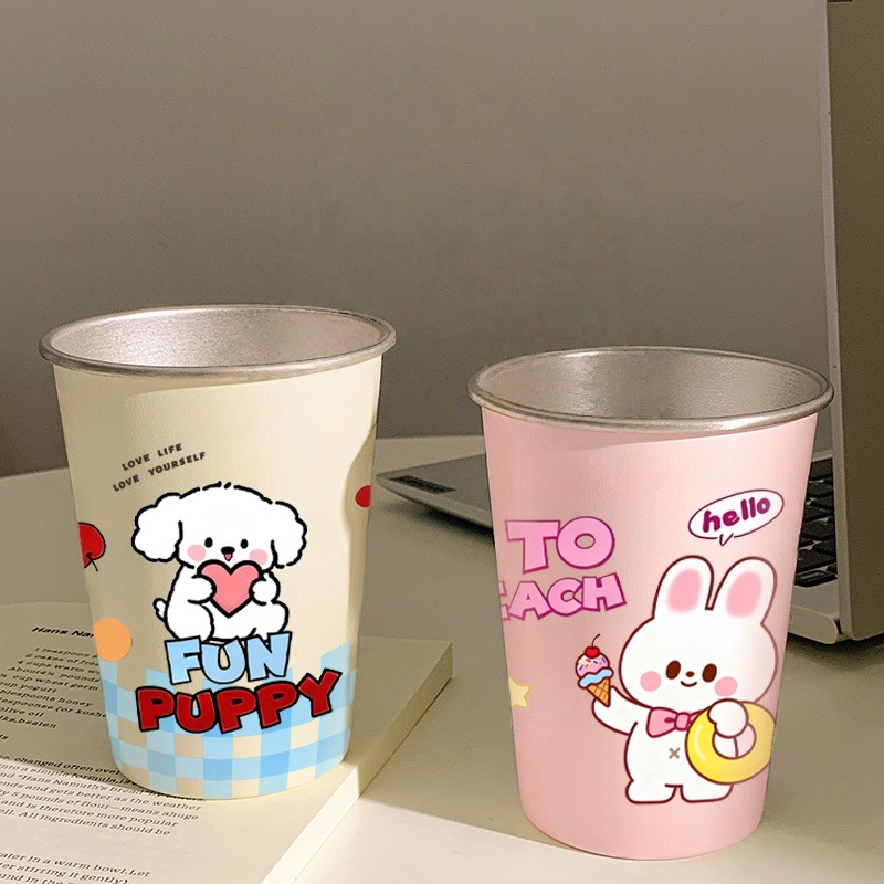Tasse beige 350 ml [Chien en forme de cœur] ; [Lapin Papillon] Tasse Rose