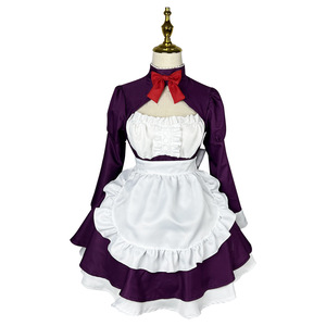 Masked Maid Cosplay Costume Purple White Ruffle Dress With Mask Garter Stockings Anime Role Play Halloween Outfit - Product Image 5
