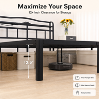 Cadre de lit en métal robuste à montage sans outil avec chargement USB, lumière d'ambiance et rangement sous le lit pour appartement, gain de place