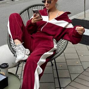 Conjunto de Dos Piezas de Moda Otoñal para Mujer, Estilo Vintage, Informal, Deportivo, Chaqueta Holgada con Cierre y Pantalones Largos - Product Image 1