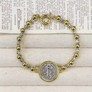 Bracelet tendance en perles <span class=keywords><strong>de</strong></span> cuivre plaqué or CH-LAT0831, bracelet à breloques religieuses plaqué argent, Vingir Marie/Jésus, bijoux en gros - Product Image 3