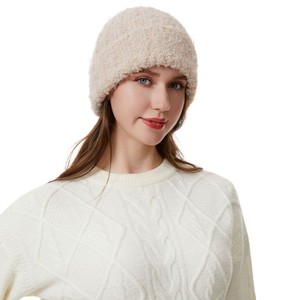 Yuanming Women's Knitted Wool Hat Beige Milky White Pink Brown Gray Lotus Root Pink Warm Autumn Winter Foldable 56-58cm - Product Image 3