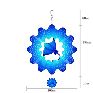 OEM&ODM Molinetes de Viento 3D Coloridos de Metal y Acero Inoxidable, Adorno de Jardín de 30cm/12in, Impermeables, con Diseño de Mandala y Manta Ray - Product Image 2