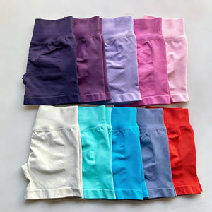 Shorts da Yoga Senza Cuciture a Vita Alta Traspiranti ad Asciugatura Rapida con Arricciatura sui Glutei per Palestra e Fitness con Chiusura <span class=keywords><strong>Elastica</strong></span> in Vita a Tinta Unita - Product Image 3