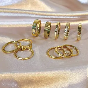 Simple Stainless Steel 18K Irregular Bow Bamboo Joint Heart Shape Gold Circle Diamond Women's Luxury Ring