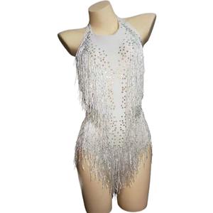 Strass brillants franges justaucorps strip-teaseuse pôle danse porter Showgirl scène Performance Costume femmes pom-pom girls Club <span class=keywords><strong>combishort</strong></span> - Product Image 1