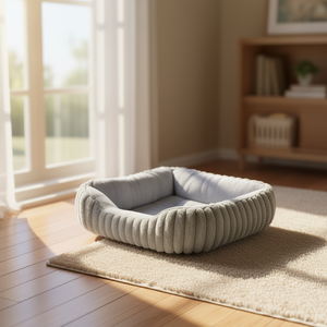 Set di Tre Pezzi in Peluche di Coniglio Grigio per Cucce per Animali Domestici - Product Image 3