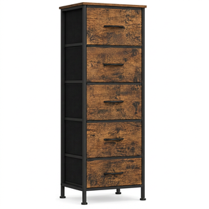 Cómoda Moderna de 5 Cajones, Color Marrón Rústico y Negro Tinta, Mueble de Almacenamiento, Diseño Duradero para Dormitorio o Sala de Estar, Unidad Independiente - Product Image 1