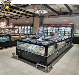 Commerciële Ijstafel Voor Zeevruchten Vis Koelkast Supermarkt Top Open Eiland Vriezer Voor Supermarkt