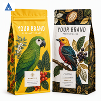 Sachet Doypack refermable à fermeture éclair pour café Arabica en grains entiers, torréfaction moyenne, petite production, avec logo personnalisé, 250g