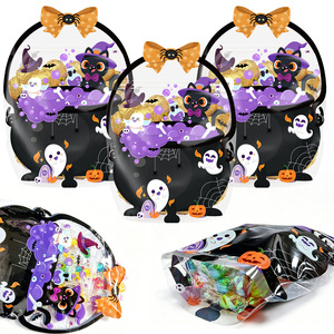 Sac de bonbons en forme de citrouille d'Halloween avec poignée en ruban, sac en plastique transparent pour la fête de la Toussaint, cadeau pour enfants - Product Image 2