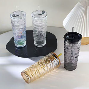 High Appearance Level clear Coffee Ice American <strong>Latte</strong> <strong>Glass</strong> Large Capacity with Lid Straw Cup Office Water Cup - Product Image 4
