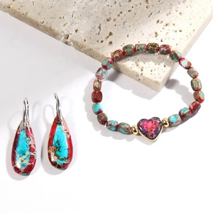 Regalo de San Valentín para mi madrina amor corazón multicolor cuadrado emperador Piedra cuenta pulsera elástica lágrima colgante pendiente conjunto - Product Image 3