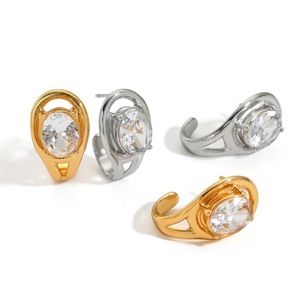 C-Shaped <b>Stud</b> <b>Earrings</b> Stainless Steel With <b>Crystal</b> Bezel Setting For Women Party Jewelry Irregular Geometric Design - Product Image 5