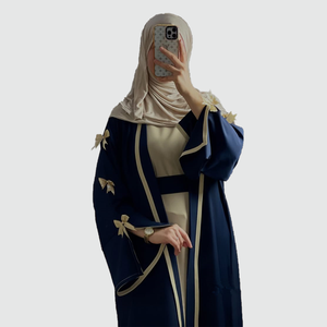 มี<span class=keywords><strong>2</strong></span>สีฟ้าสีเขียวอาบายาแบบเปิดขอบสีเงินประดับโบว์แขนเสื้อรายละเอียดเมฆปลอกนุ่มสำหรับใช้ในบ้าน - Product Image 1