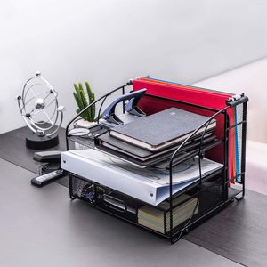 <span class=keywords><strong>Bureau</strong></span> rectangulaire en maille 3 plateaux avec <span class=keywords><strong>tiroir</strong></span> coulissant et porte-fichiers suspendus Organisateur de <span class=keywords><strong>bureau</strong></span> noir - Product Image 5