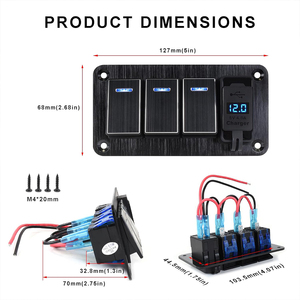 Bảng điều khiển công tắc rocker chống nước bằng nhôm/kim loại 4 Gang với đồng hồ đo điện áp bộ sạc USB kép 4.8A cho thuyền 12V/24V <span class=keywords><strong>DC</strong></span> - Product Image 5