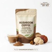 Poudre de café instantanée biologique à marque privée avec mélange d'extraits de champignons Crinière de lion et Reishi