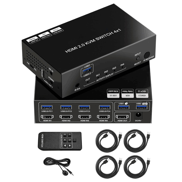 4K HD-MI2.0 KVM Switch 4 HD-MI Ports to a Single Display Terminal with a Single USB Keyboard Console 4 Port Kvm Switch