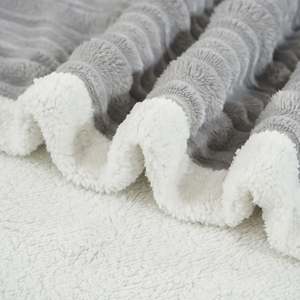 3D Jacquard Striped Design <b>Grey</b> Flannel Sherpa Fleece Blanket for Home Fuzzy Soft Cozy Thick Warm Customized Throw Blanket - Product Image 4