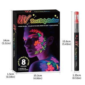 Stylo de <span class=keywords><strong>peinture</strong></span> corporelle lumineux 8 couleurs, stylo de maquillage pour le visage au néon UV, stylo de tatouage lavable pour la peau, pour le maquillage de fête - Product Image 4