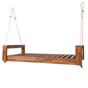 Chaise suspendue de véranda en bois, taille double, style rustique minimaliste, avec quatre cordes en chanvre de 98 pouces et deux clips pour cordes - Product Image 1