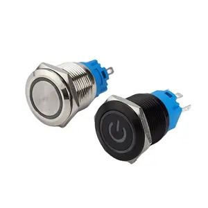 19mm black momentary metal push button switch with power symbol ring led indicator light