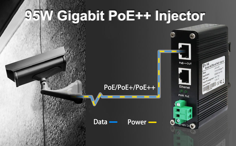 Industrial Gigabit 95W 802.3bt PoE++ Injector (12~48VDC) for Power Supply
