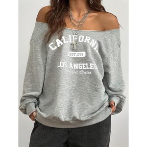 Sudadera Personalizada para Mujer, con Hombros Descubiertos, Oversize, Manga Larga, Estampado Gráfico, Estilo Urbano Asimétrico, Tejido Transpirable - Product Image 5