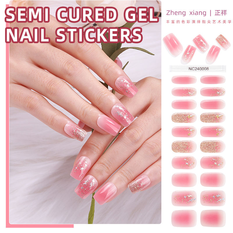 Ready to Ship High Gloss Gel Nail Strips Semi-Transparent Crystal Texture with UV Light False Nails Product Category