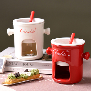 En stock : Ensemble de <span class=keywords><strong>fondue</strong></span> au chocolat en céramique de porcelaine 300 ml, mug à <span class=keywords><strong>fondue</strong></span> au fromage, chauffe-beurre, fourchette, bougie écologique - Product Image 6