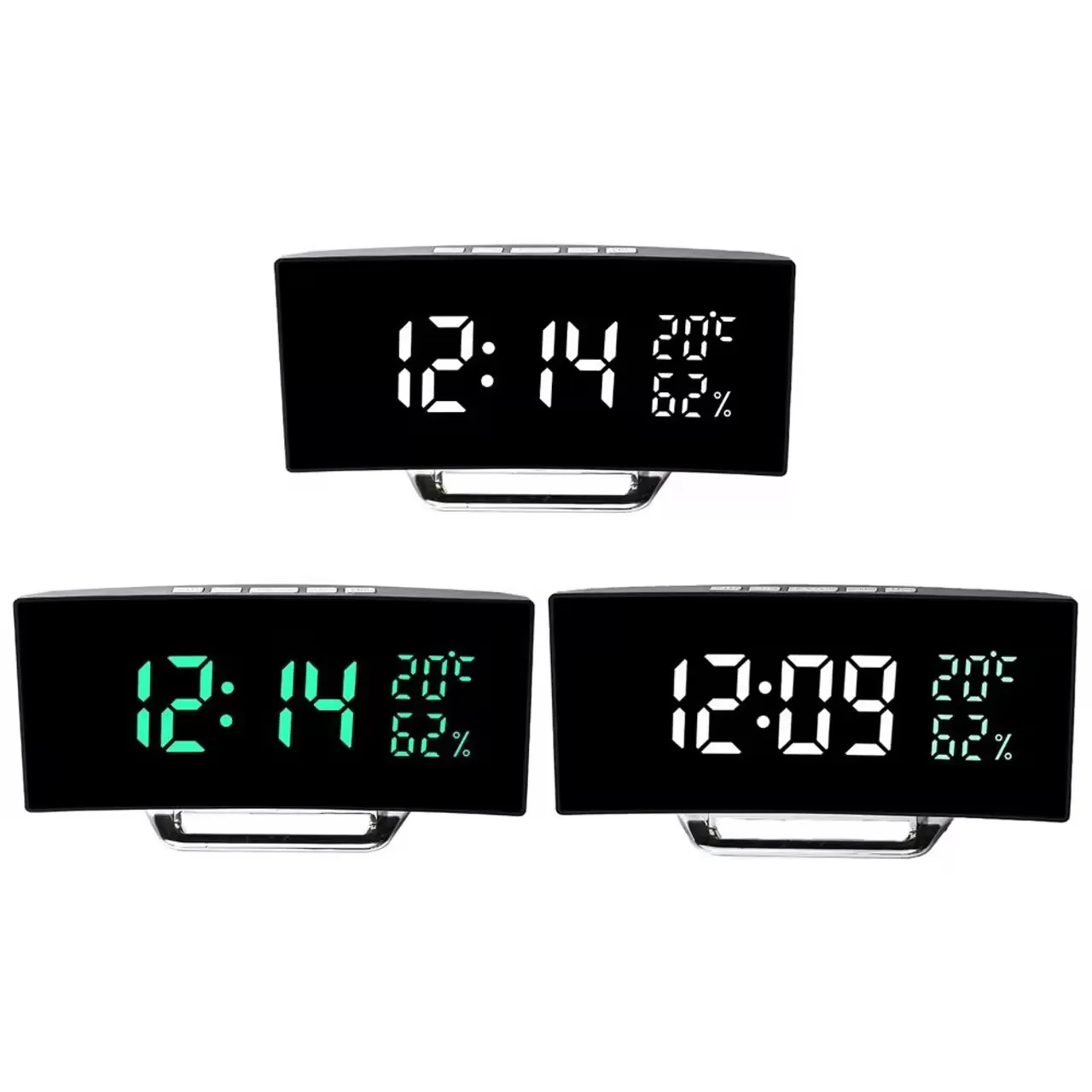 Jam Alarm meja Digital layar LED lengkung sensitif cahaya otomatis elektronik plastik tampilan Desktop LOGO kustom OEM