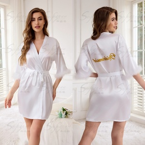 Sfy4042 <span class=keywords><strong>vestaglia</strong></span> da sposa stile francese da <span class=keywords><strong>donna</strong></span> a manica lunga accappatoio di lusso per il trucco delle damigelle da sposa <span class=keywords><strong>pigiama</strong></span> - Product Image 3
