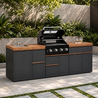 Estación de Trabajo para Barbacoa de Exterior Resistente al Sol, Cocina de Acero Inoxidable 304 con Parrilla