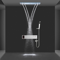 Kit de douche encastré commercial de luxe avec LED, pommeau de douche multifonction effet pluie et jet d'eau, robinet thermostatique en laiton et douchette à main