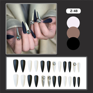 <span class=keywords><strong>Uñas</strong></span> Postizas Stiletto en Negro, <span class=keywords><strong>Blanco</strong></span> y Plateado <span class=keywords><strong>con</strong></span> Grandes Cristales, Puntas de <span class=keywords><strong>Uñas</strong></span> Acrílicas Reutilizables para Eventos de Estilo Urbano - Product Image 2