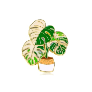 Broches créatives et élégantes en forme de plantes vertes en pot, feuilles de dessin animé, badges en alliage pour bijoux - Product Image 3