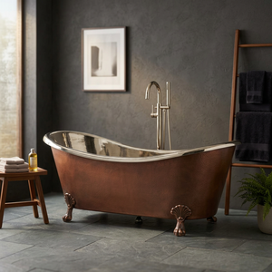 Baignoire ovale autoportante de luxe en cuivre avec finition cuivre antique et intérieur nickelé - Artisanat indien - Product Image 1
