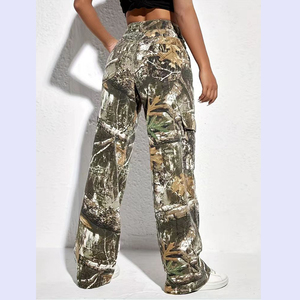 Pantalons cargo camouflage pour femmes à taille mi-haute, style Y2K, coupe droite, jambes larges, jeans avec poches à rabat, prix bas - Product Image 2