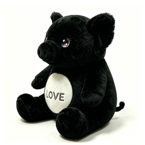 Cerdito de peluche personalizado con bordado de AMOR para San Valentín, suave compañero para dormir, animal de granja de peluche, regalo único de cerdito negro para niñas - Product Image 1