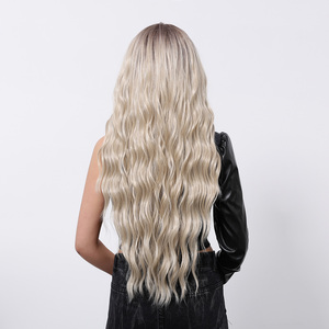 Perruque synthétique ondulée <span class=keywords><strong>en</strong></span> fibre Future Fiber, style libre, 13x6, avec dentelle, <span class=keywords><strong>cheveux</strong></span> bouclés, photo réelle, haute densité, racines brunes, ombré blond - Product Image 6