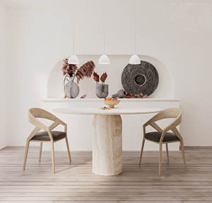 Mesa ovalada de piedra natural con textura de hormigón doméstico Mesa de comedor de piedra de cueva de estilo japonés Wabi Sabi - Product Image 4