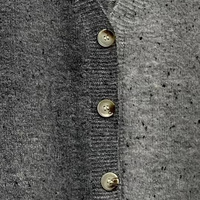 Cardigan en maille mélange de deux tons à col en V pour femme, de haute qualité, avec bordure festonnée, boutons sur le devant, poignets et ourlet côtelés, coupe ample, haut d'extérieur