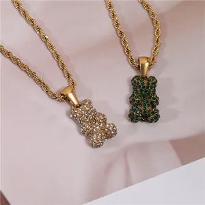 Модные ювелирные изделия, милые 18K PVD Позолоченные CZ Pave из нержавеющей стали Pave медведь маленькие ожерелья ювелирные изделия для женщин