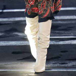 Grande Formato Della Stampa Del Leopardo della Pelle Scamosciata del Ginocchio Alta Ha Grosso Tacco Alto Delle Donne di Avvio di Cuoio Solido Slip-on a Pelo lungo up Stivaletti Per Le Signore - Product Image 2