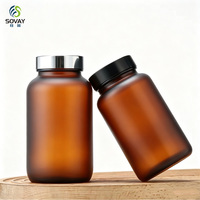 Bouteilles et pots en verre ambré givré vides de 60 ml à 500 ml pour emballage de pilules et capsules médicales avec bouchon à vis