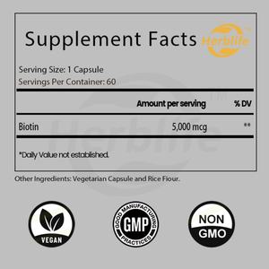 Cápsulas de Biotina, Apoya el Cabello, la Piel y las Uñas, Apoya el Metabolismo, Antioxidante, Apoya el Sistema Inmunológico, Vegano, Sin OMG, Sin Gluten, OEM - Product Image 2